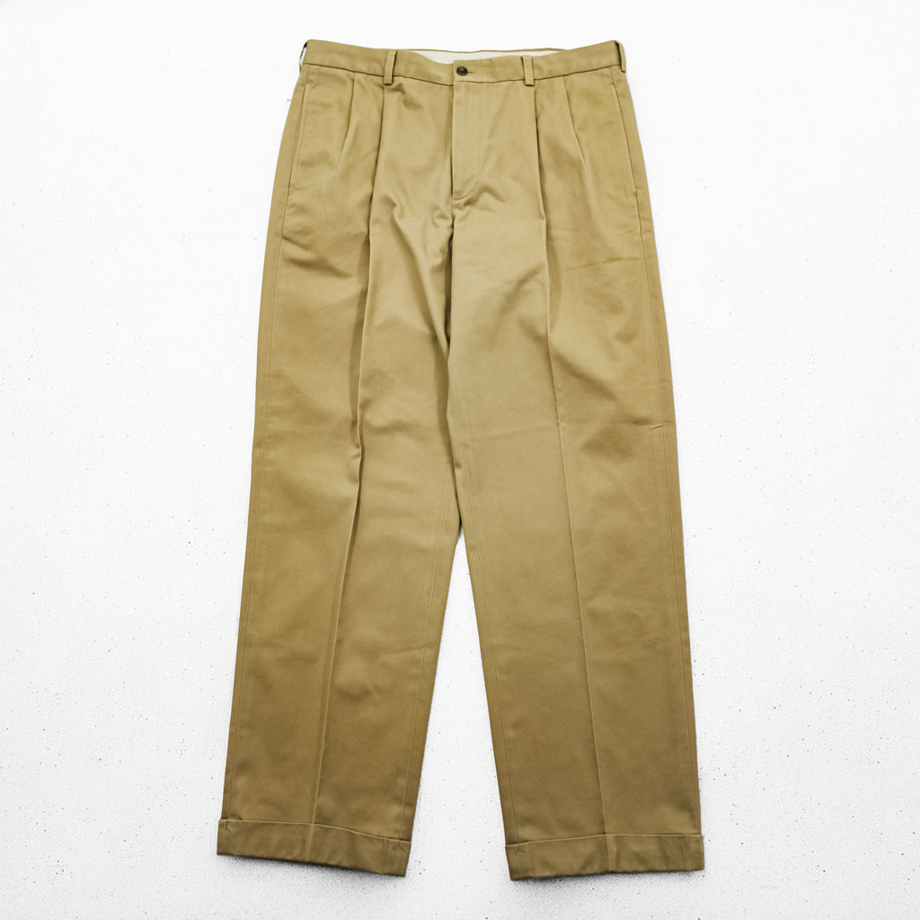 Brooks Brothers 346 2タック プリーツ  チノパンツ スラックス L ベージュ センタープレス ダブルカフス ADVANTAGE CHINO ELLIOT