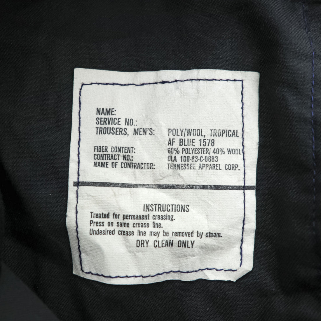 US NAVY 80年代 ヴィンテージ 米軍 ミリタリー サービストラウザーズ スラックス パンツ L ネイビー SCOVILLジップ TENESSEE APPAREL CORP 8405-01-086-4589