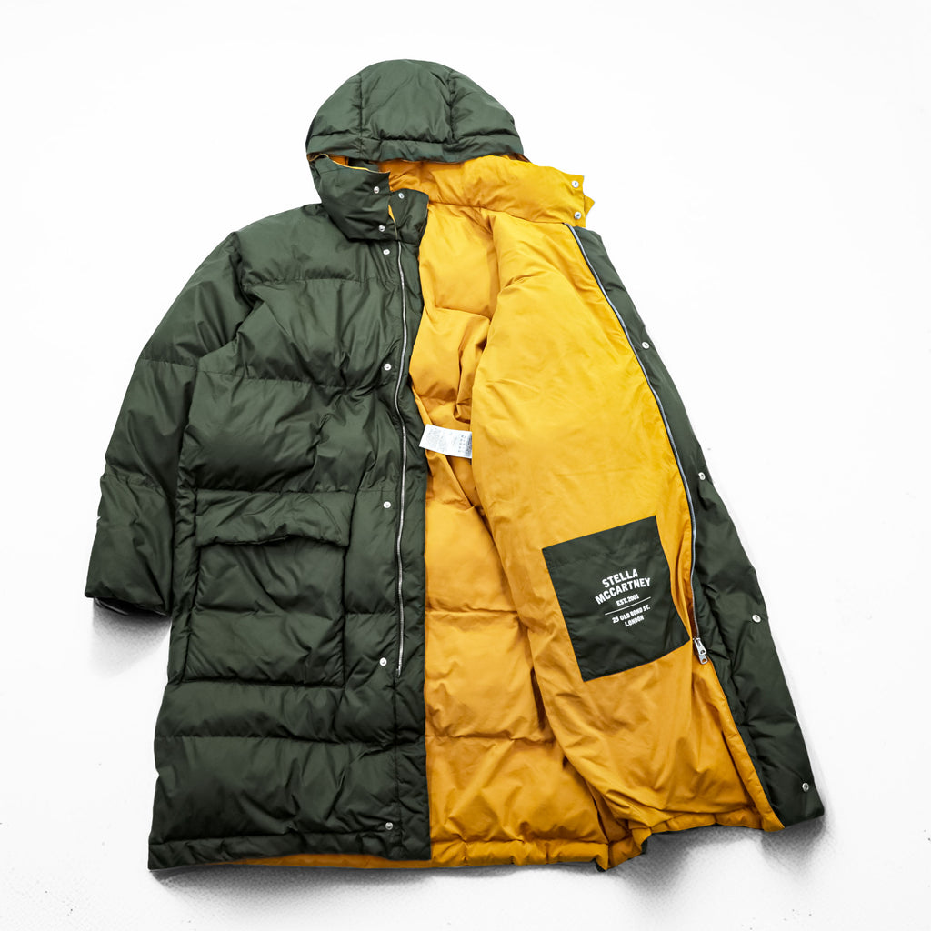 STELLA McCARTNEY Italian Made Puffer Jacket M Khaki, Orange Hoodie Detachable Double Zip Olaf Long Puffer Jacket