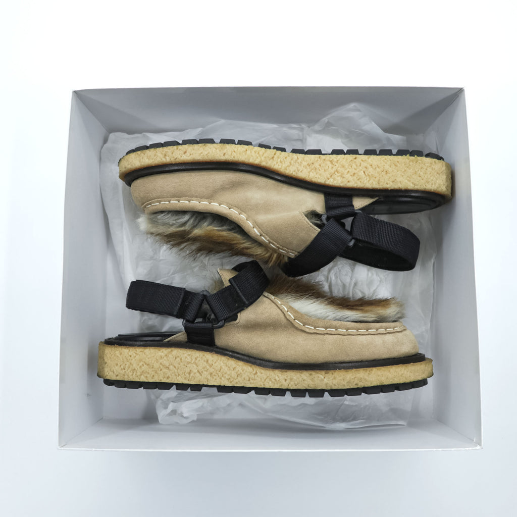 sacai Made in Japan Mules Fur Sandals US9 Beige Platform 19-02136M