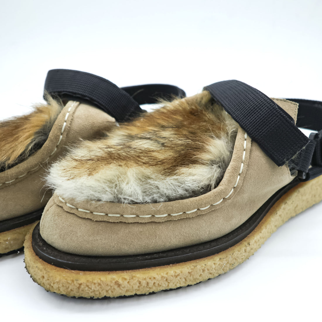 sacai Made in Japan Mules Fur Sandals US9 Beige Platform 19-02136M