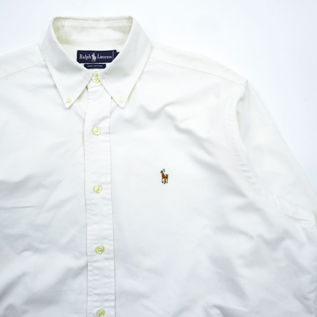 Ralph Lauren 90年代 ヴィンテージ 長袖 ボタンダウンシャツ L ホワイト オックスフォード スモールポニー ロゴ 刺繍