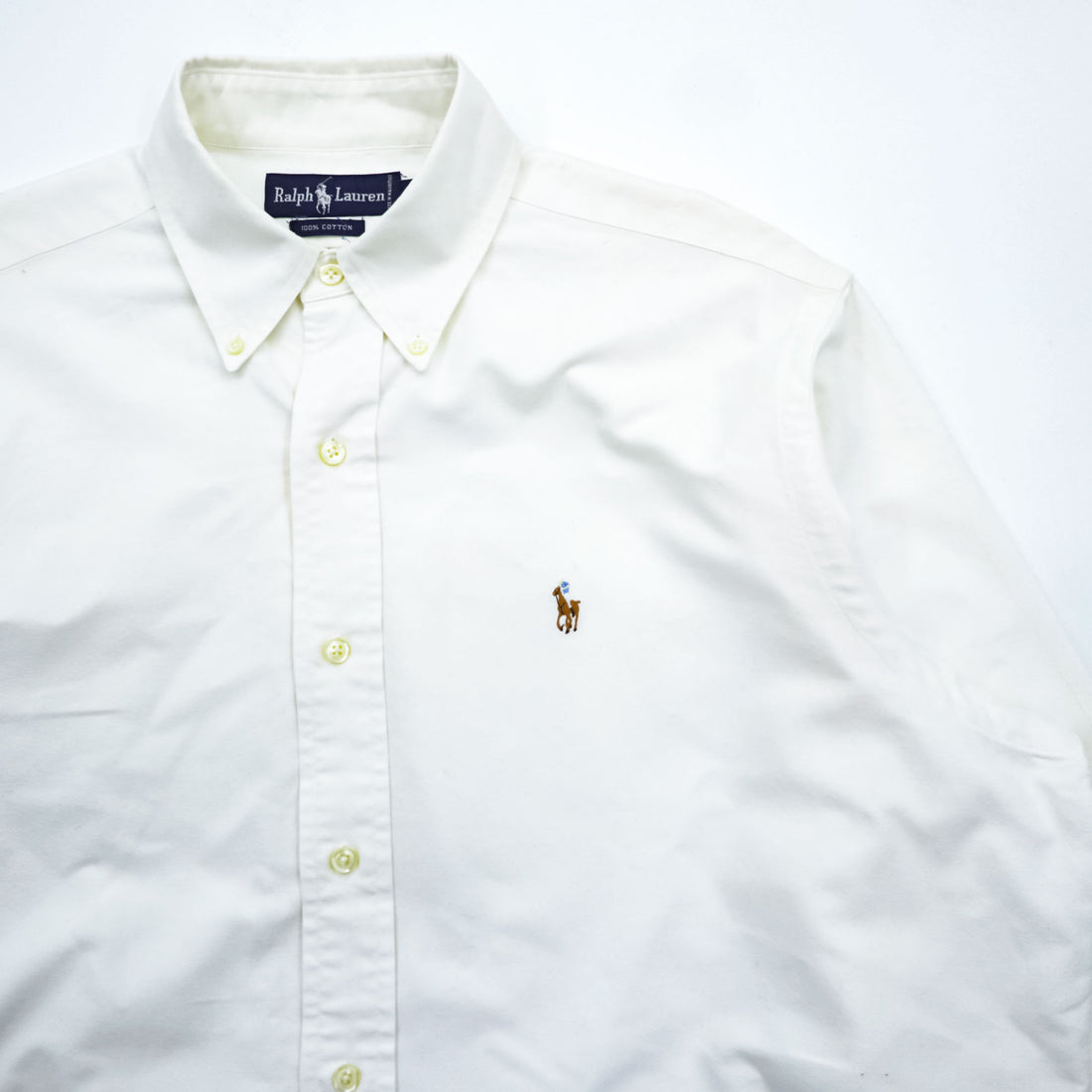 Ralph Lauren 90年代 ヴィンテージ 長袖 ボタンダウンシャツ L ホワイト オックスフォード スモールポニー ロゴ 刺繍
