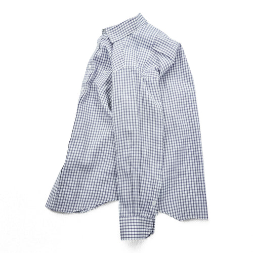 BURBERRY 90年代 日本製 ヴィンテージ 長袖 チェックシャツ M ホワイト ブルー ワイドカラー 胸ポケット 刺繍