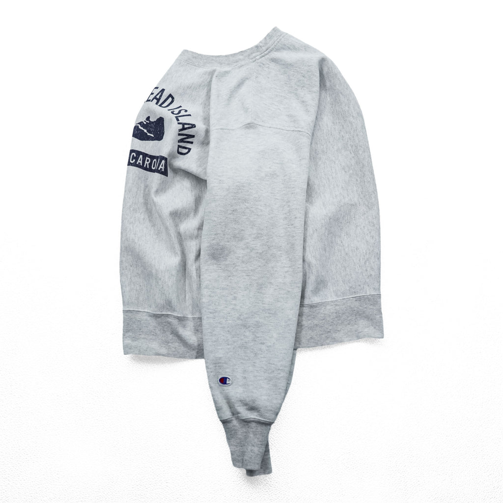 Champion Reverse Weave Crewneck Sweatshirt Gray Navy Print Medium