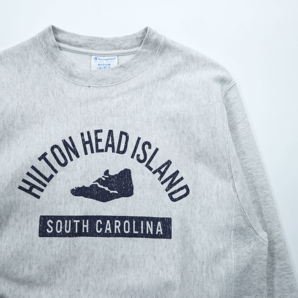 Champion Reverse Weave Crewneck Sweatshirt Gray Navy Print Medium