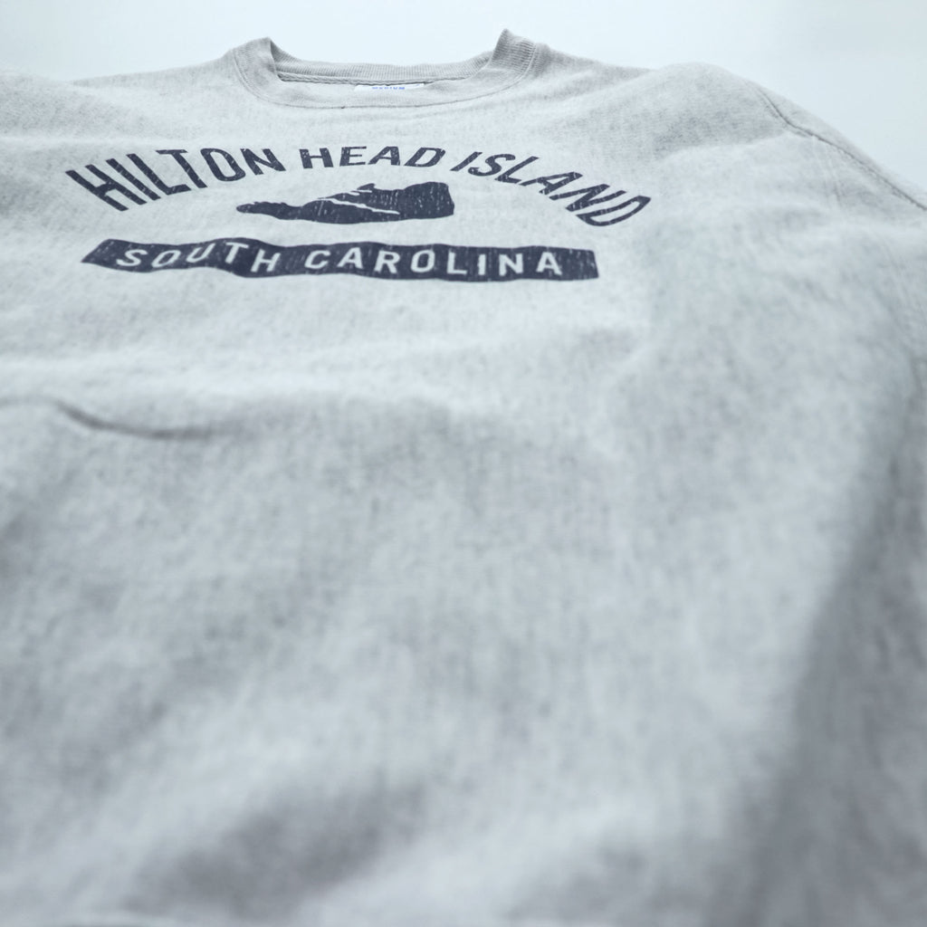 Champion Reverse Weave Crewneck Sweatshirt Gray Navy Print Medium
