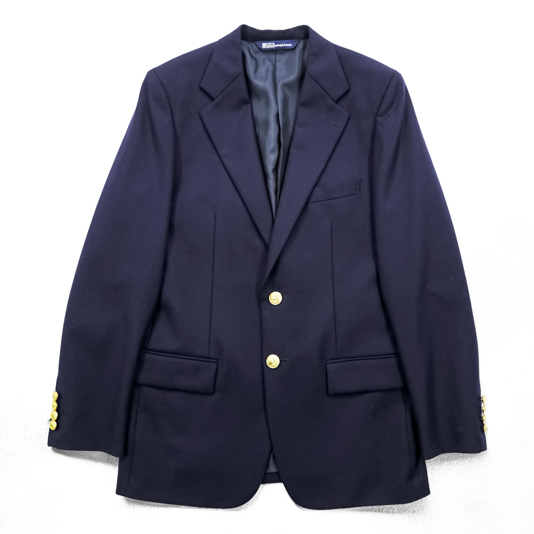 Polo Ralph Lauren 1990s Vintage 2-Button Blazer , Tailored Jacket, Navy, Size M, Gold Buttons