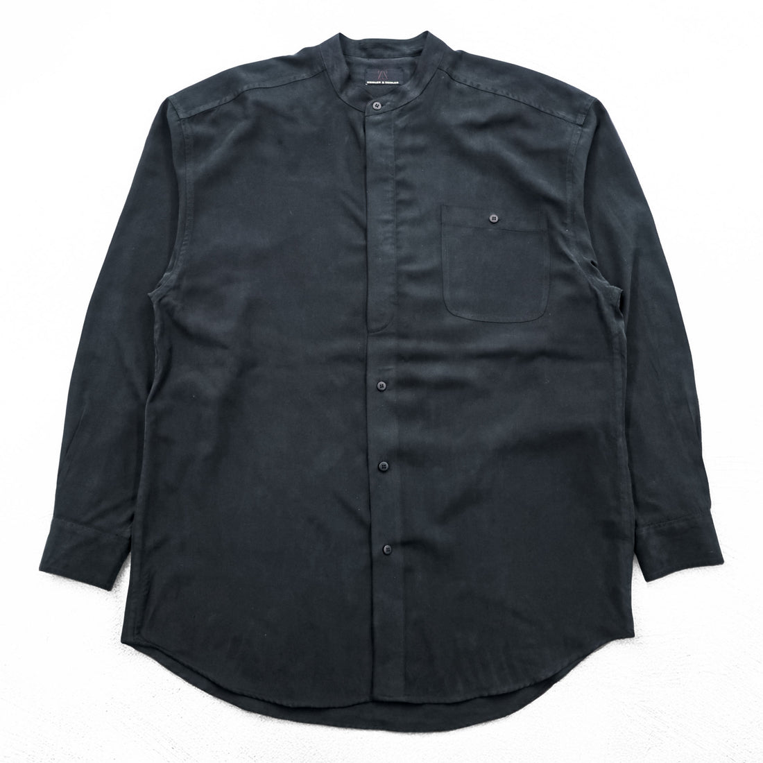 ZEIDLER & ZEIDLER 90年代 ヴィンテージ バンドカラー 長袖 シルクシャツ L ブラック 胸ポケット 比翼