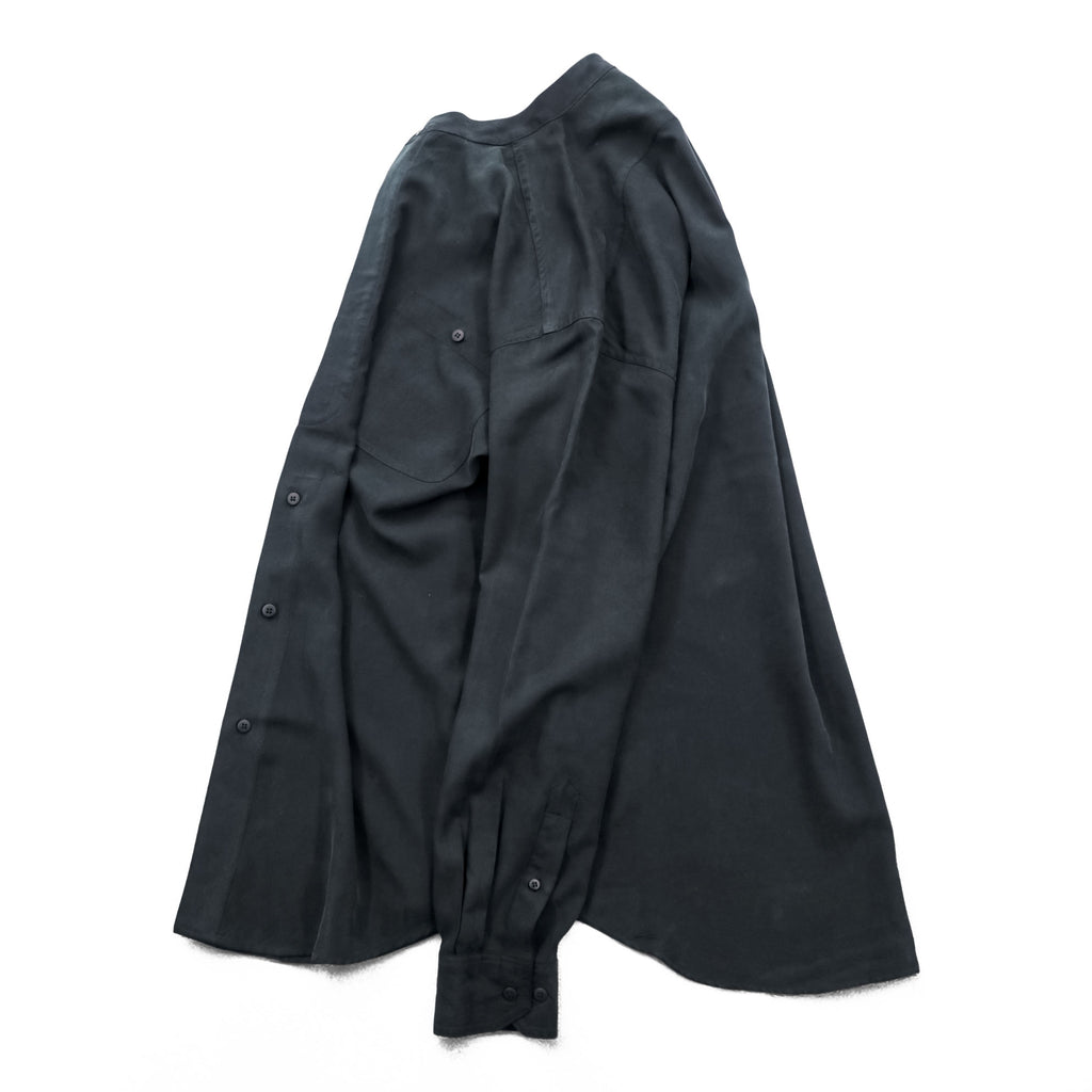 ZEIDLER & ZEIDLER 90年代 ヴィンテージ バンドカラー 長袖 シルクシャツ L ブラック 胸ポケット 比翼