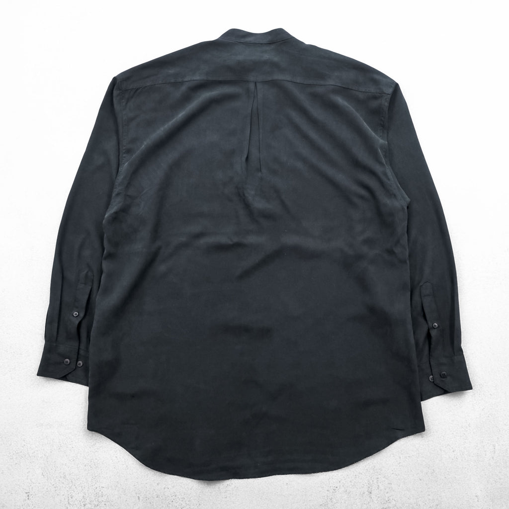ZEIDLER & ZEIDLER 90年代 ヴィンテージ バンドカラー 長袖 シルクシャツ L ブラック 胸ポケット 比翼