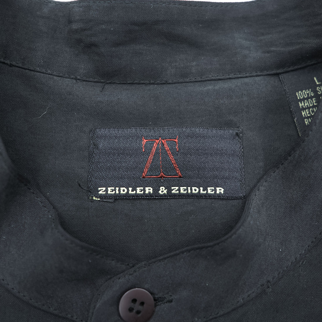 ZEIDLER & ZEIDLER 90年代 ヴィンテージ バンドカラー 長袖 シルクシャツ L ブラック 胸ポケット 比翼