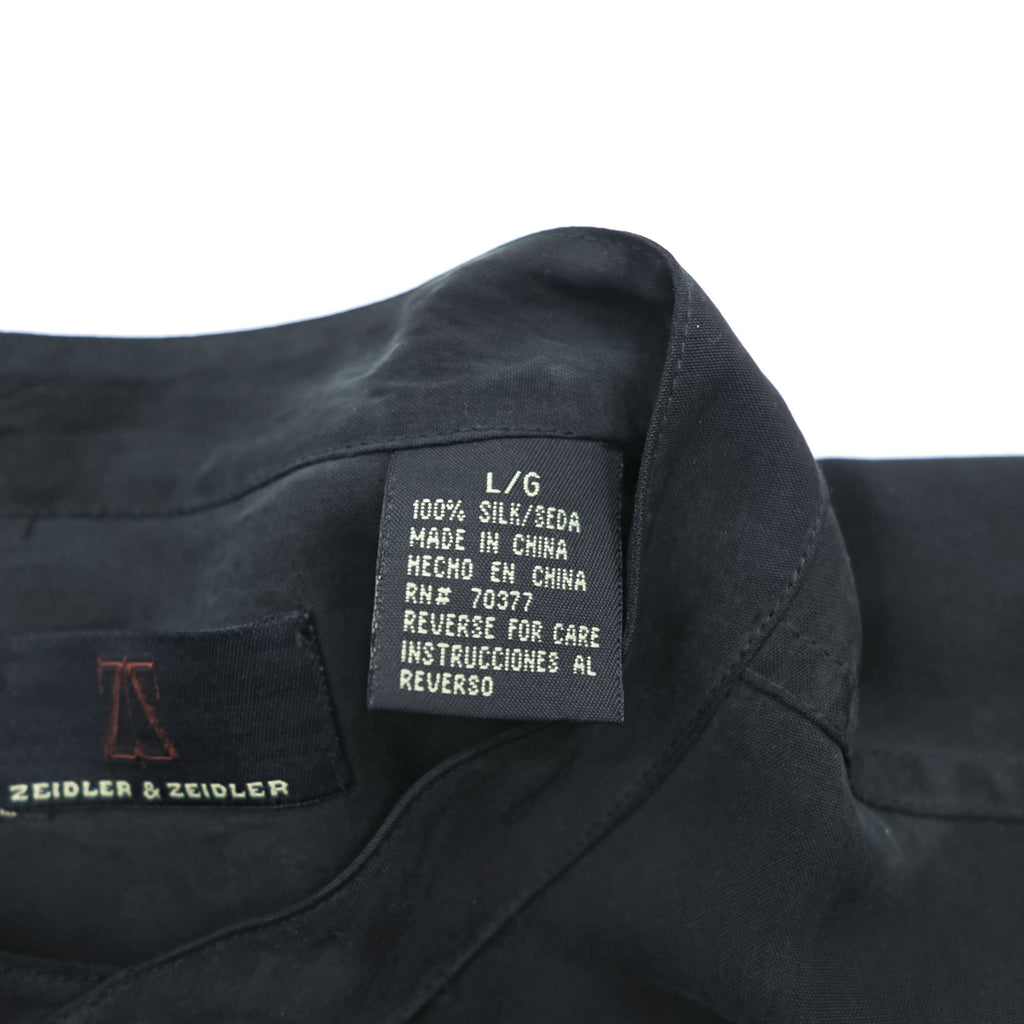 ZEIDLER & ZEIDLER 90年代 ヴィンテージ バンドカラー 長袖 シルクシャツ L ブラック 胸ポケット 比翼