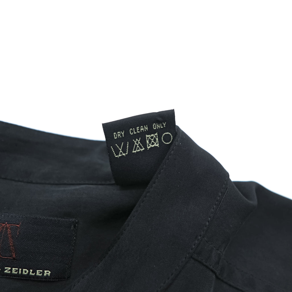 ZEIDLER & ZEIDLER 90年代 ヴィンテージ バンドカラー 長袖 シルクシャツ L ブラック 胸ポケット 比翼