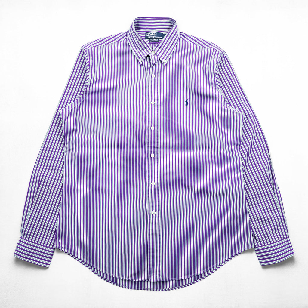 Polo Ralph Lauren 90年代 ヴィンテージ CUSTOM FIT 長袖 ストライプシャツ L ボタンダウン ロゴ 刺繍 DRESS SHIRT