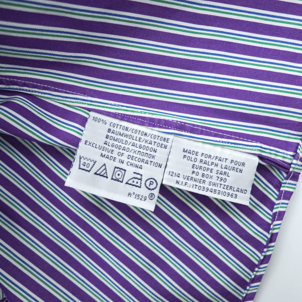 Polo Ralph Lauren 90年代 ヴィンテージ CUSTOM FIT 長袖 ストライプシャツ L ボタンダウン ロゴ 刺繍 DRESS SHIRT