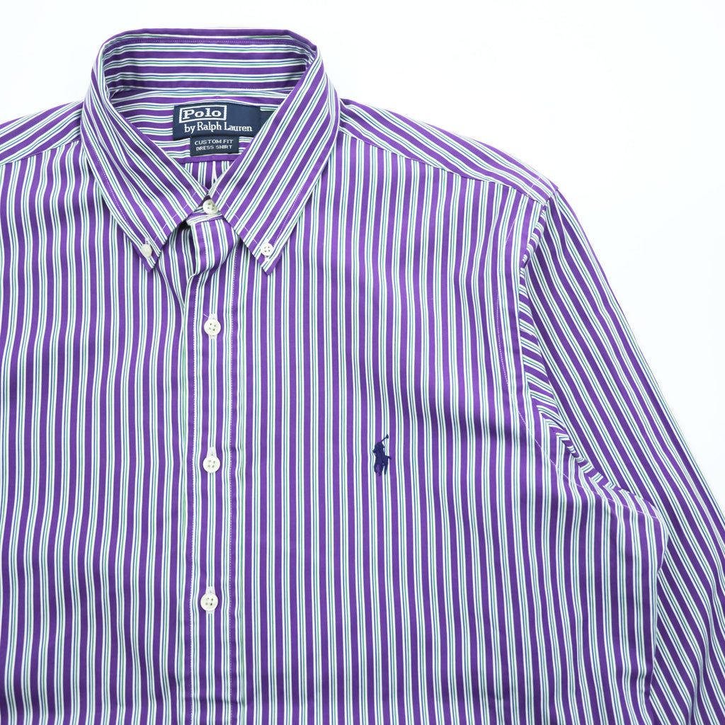Polo Ralph Lauren 90年代 ヴィンテージ CUSTOM FIT 長袖 ストライプシャツ L ボタンダウン ロゴ 刺繍 DRESS SHIRT