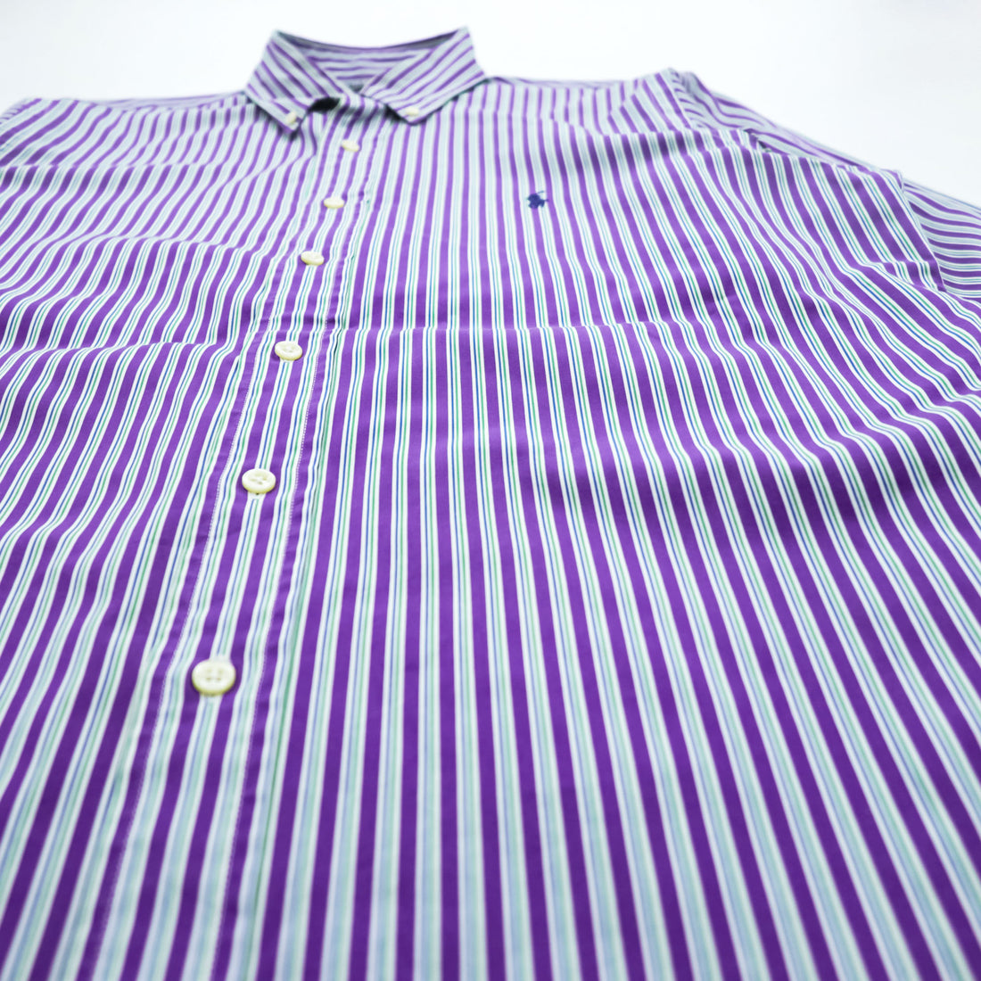 Polo Ralph Lauren 90年代 ヴィンテージ CUSTOM FIT 長袖 ストライプシャツ L ボタンダウン ロゴ 刺繍 DRESS SHIRT