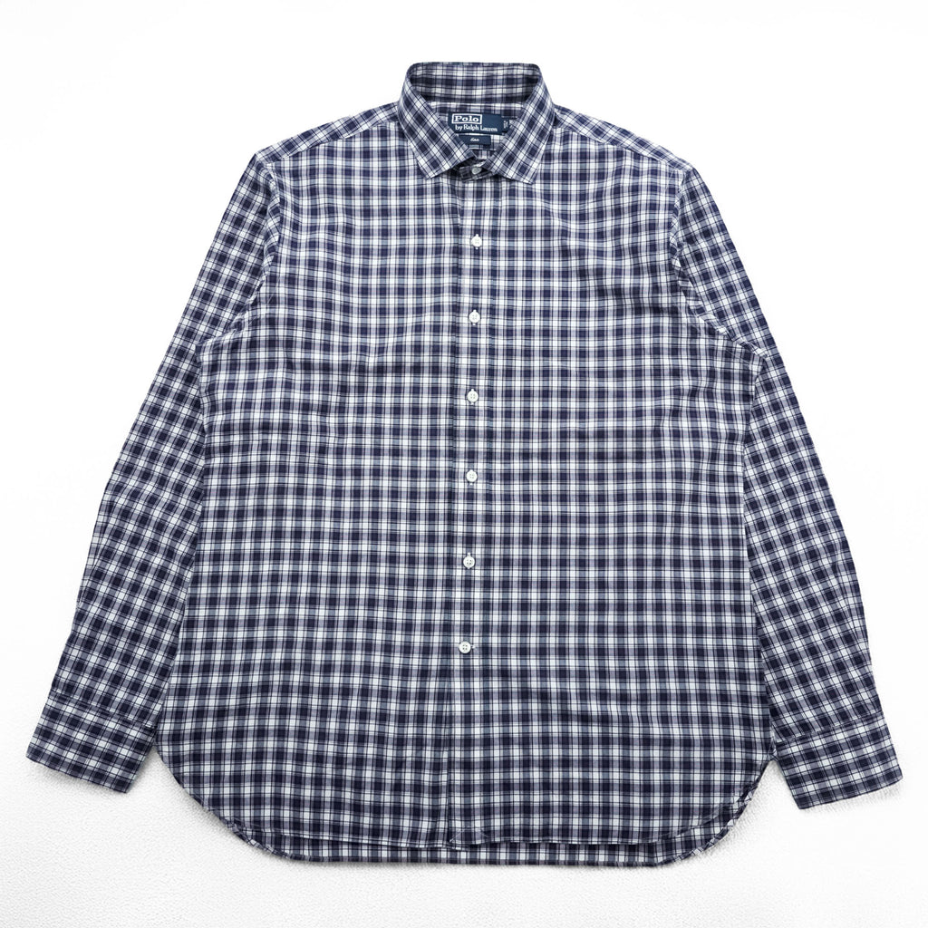 Polo Ralph Lauren 90年代 ヴィンテージ Estate 長袖 シャツ L ネイビー チェック ワイドカラー