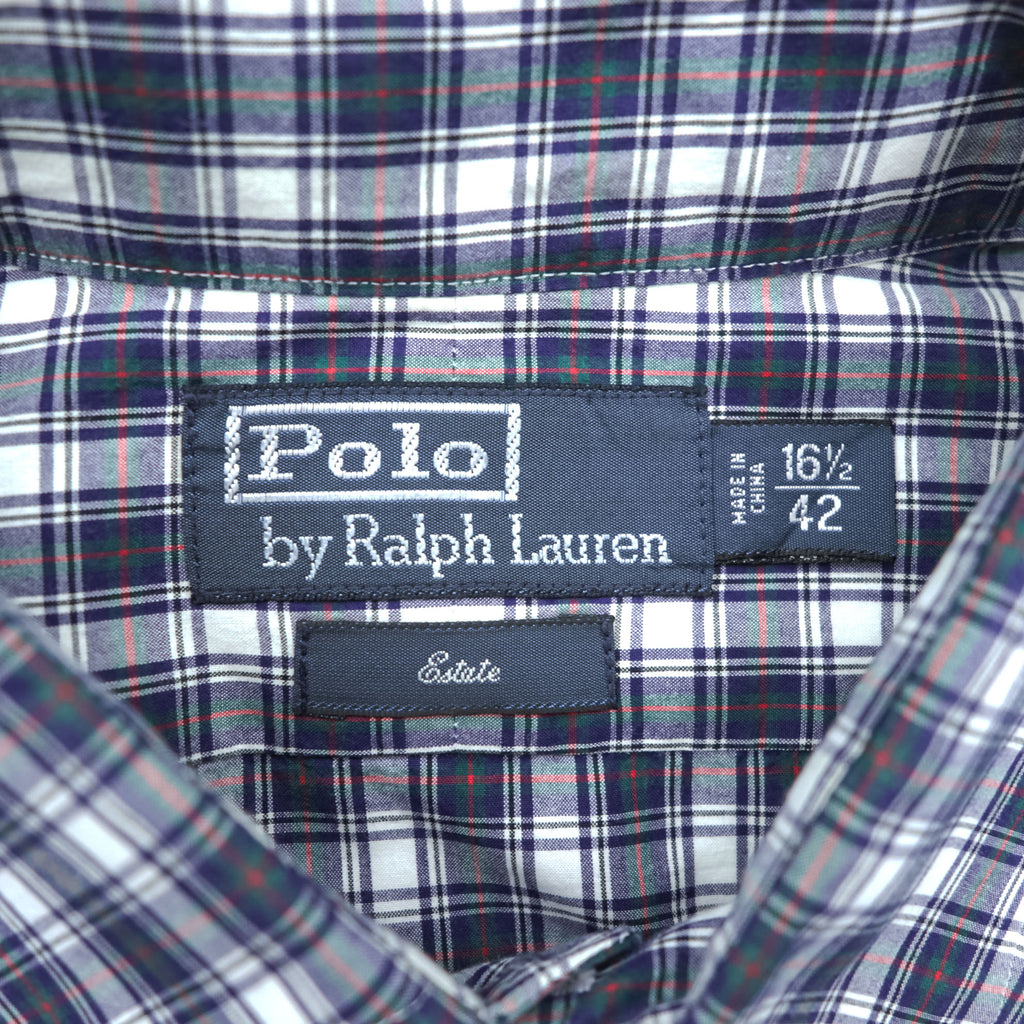Polo Ralph Lauren 90年代 ヴィンテージ Estate 長袖 シャツ L ネイビー チェック ワイドカラー