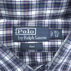 Polo Ralph Lauren 90年代 ヴィンテージ Estate 長袖 シャツ L ネイビー チェック ワイドカラー