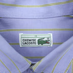 Lacoste 80s Vintage France Made Long Sleeve Button-Down Shirt L Blue Striped with One-Point Logo