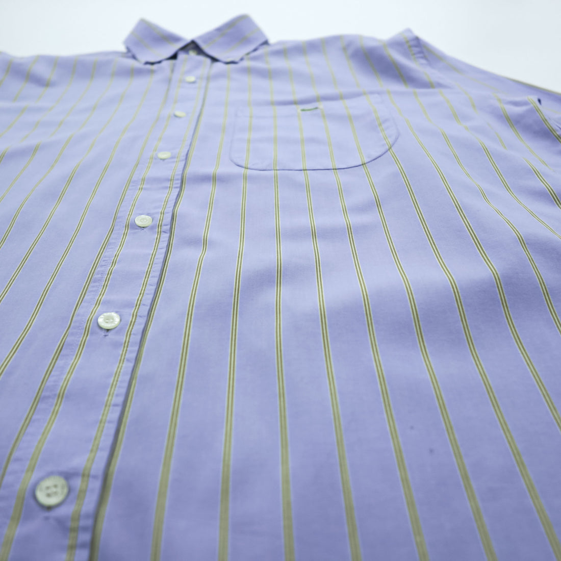 Lacoste 80s Vintage France Made Long Sleeve Button-Down Shirt L Blue Striped with One-Point Logo