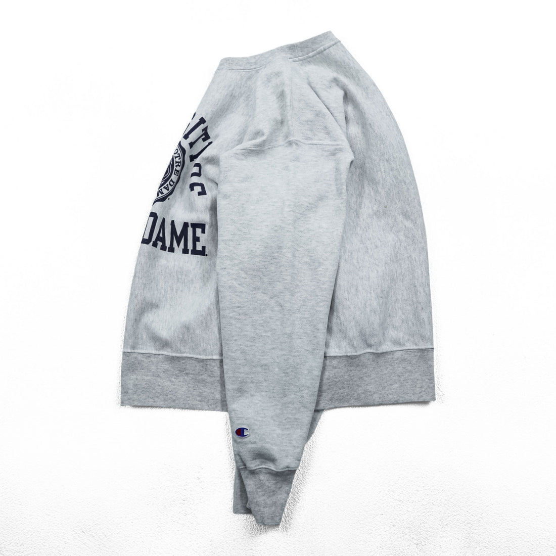Champion リバースウィーブ REVERSE WEAVE カレッジ スウェット トレーナー XL グレー アーチロゴ 3段プリント 染み込み NOTRE DAME