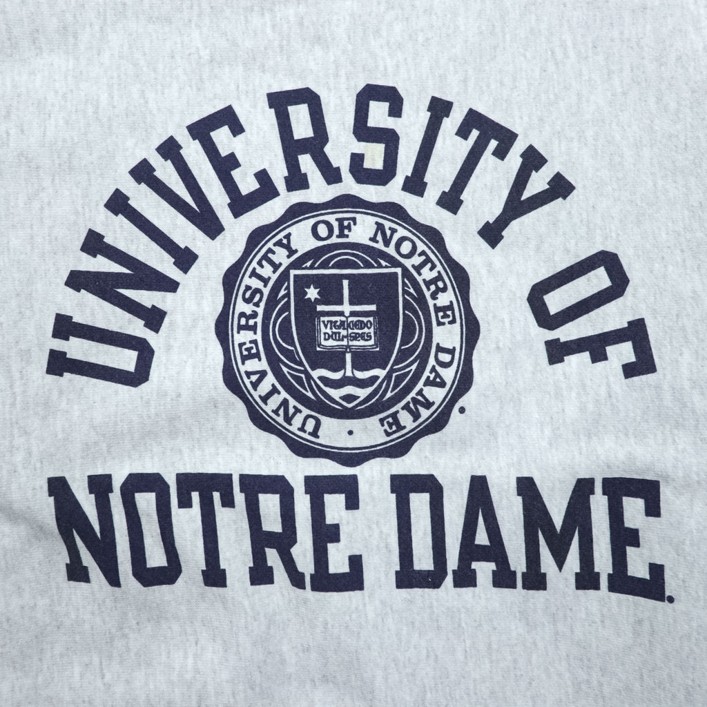 Champion リバースウィーブ REVERSE WEAVE カレッジ スウェット トレーナー XL グレー アーチロゴ 3段プリント 染み込み NOTRE DAME