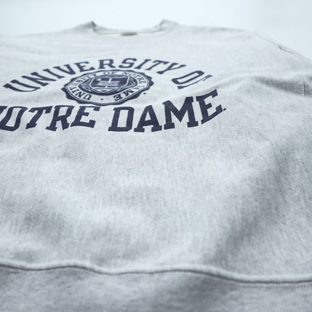 Champion リバースウィーブ REVERSE WEAVE カレッジ スウェット トレーナー XL グレー アーチロゴ 3段プリント 染み込み NOTRE DAME