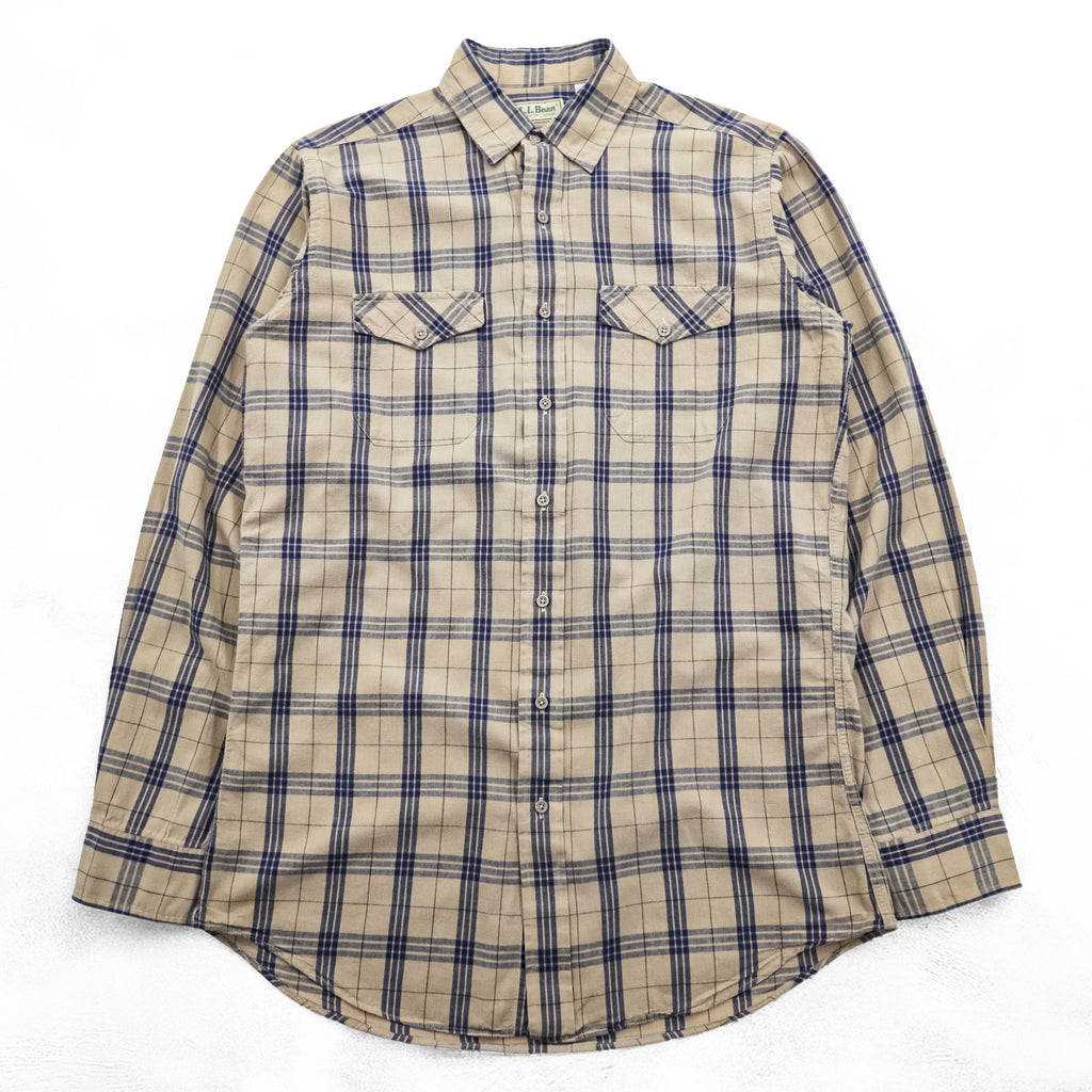 L.L.Bean 80年代 ヴィンテージ 長袖 チェックシャツ M ベージュ 胸ポケット