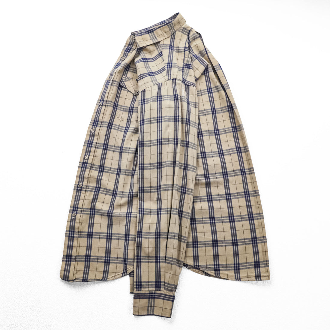 L.L.Bean 80年代 ヴィンテージ 長袖 チェックシャツ M ベージュ 胸ポケット