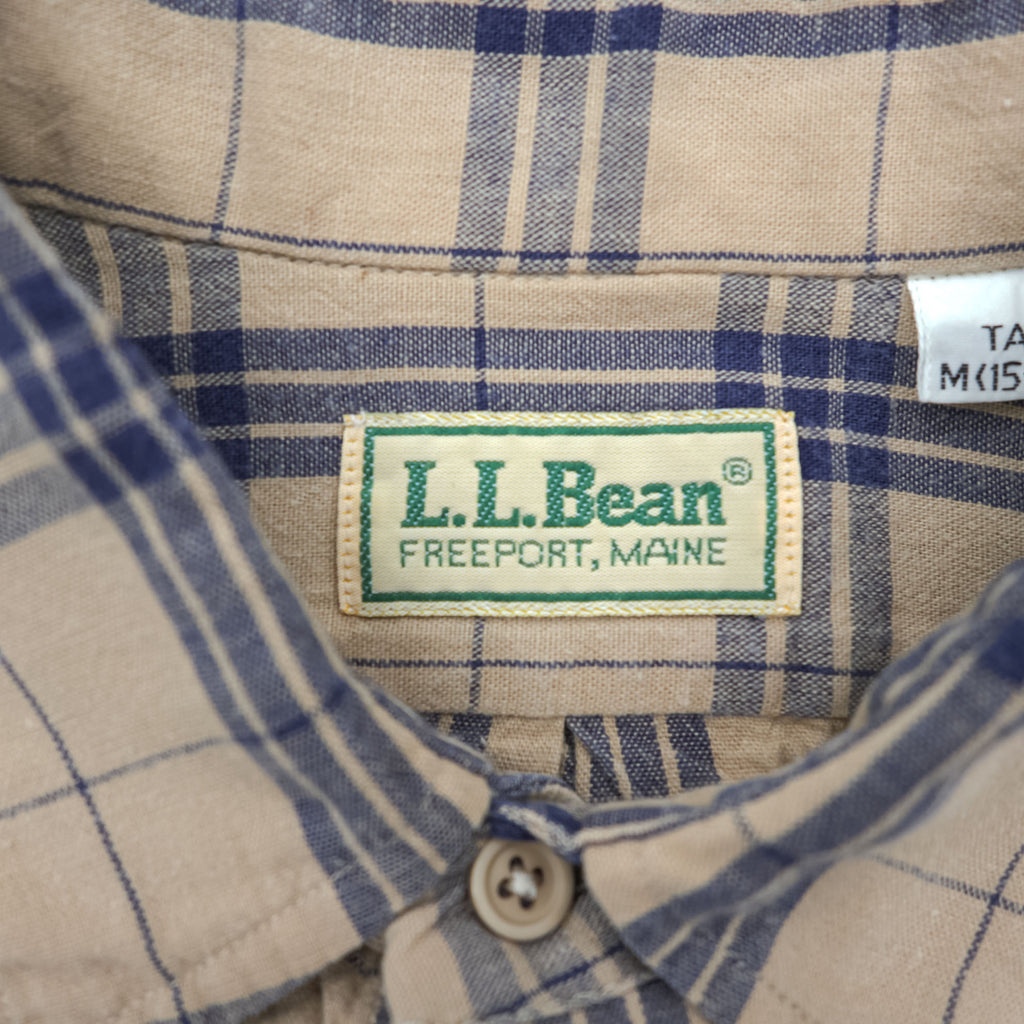 L.L.Bean 80年代 ヴィンテージ 長袖 チェックシャツ M ベージュ 胸ポケット