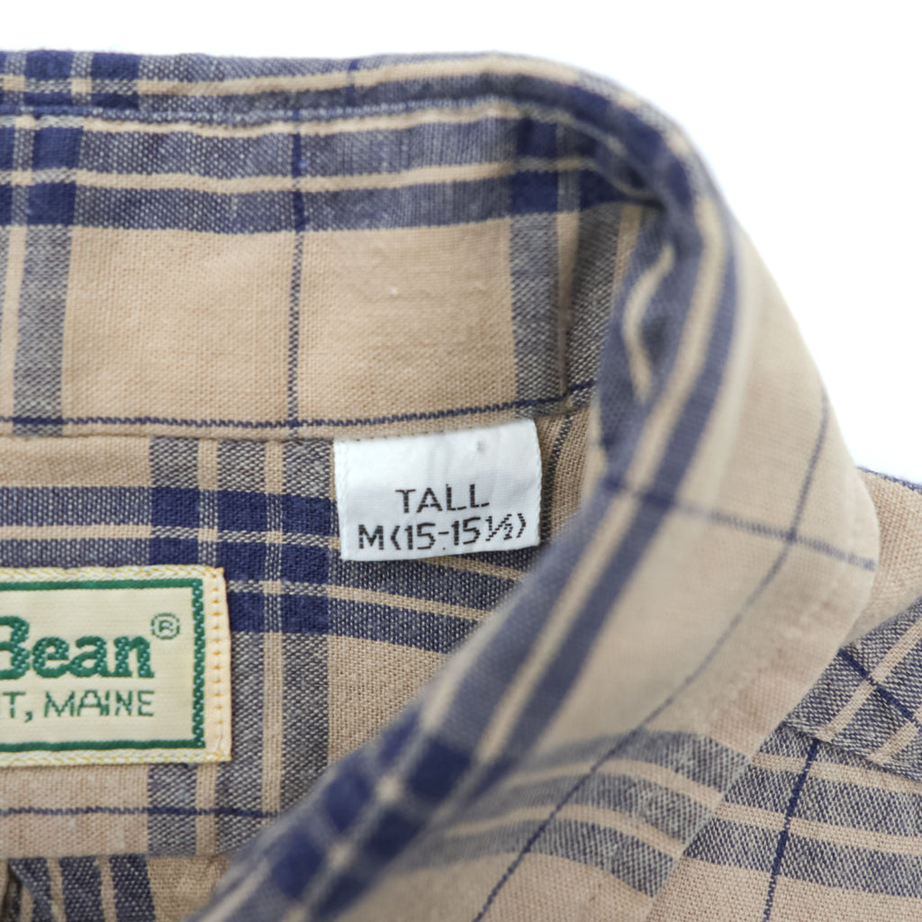 L.L.Bean 80年代 ヴィンテージ 長袖 チェックシャツ M ベージュ 胸ポケット