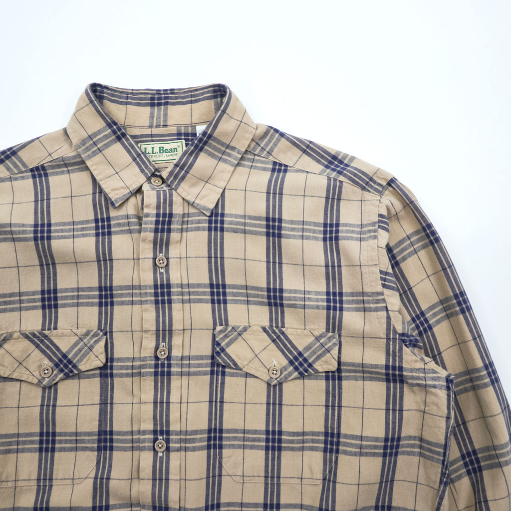 L.L.Bean 80年代 ヴィンテージ 長袖 チェックシャツ M ベージュ 胸ポケット