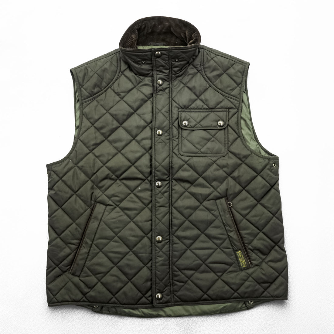Polo Ralph Lauren 90年代 キルティングベスト XL カーキ 中綿 コーデュロイ襟 ジップ スナップボタン