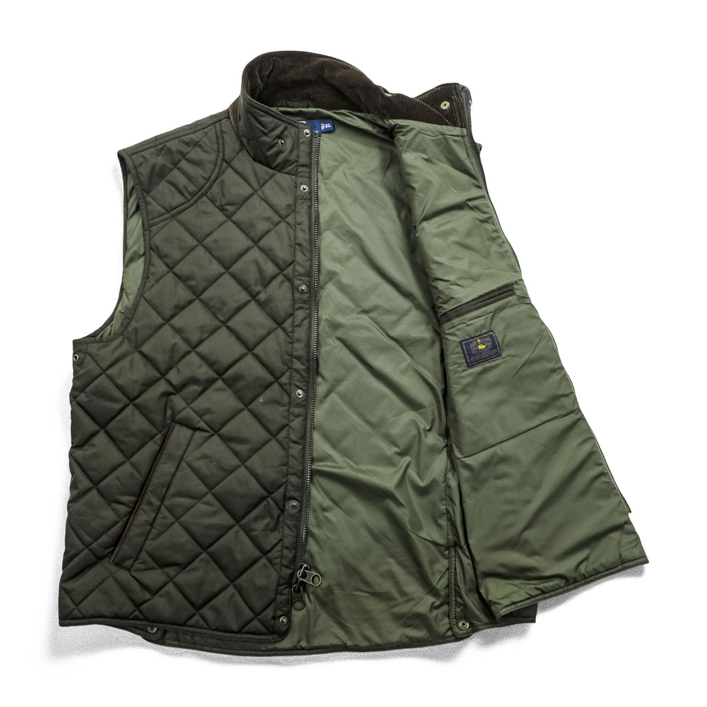Polo Ralph Lauren 90年代 キルティングベスト XL カーキ 中綿 コーデュロイ襟 ジップ スナップボタン