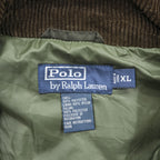 Polo Ralph Lauren 90年代 キルティングベスト XL カーキ 中綿 コーデュロイ襟 ジップ スナップボタン