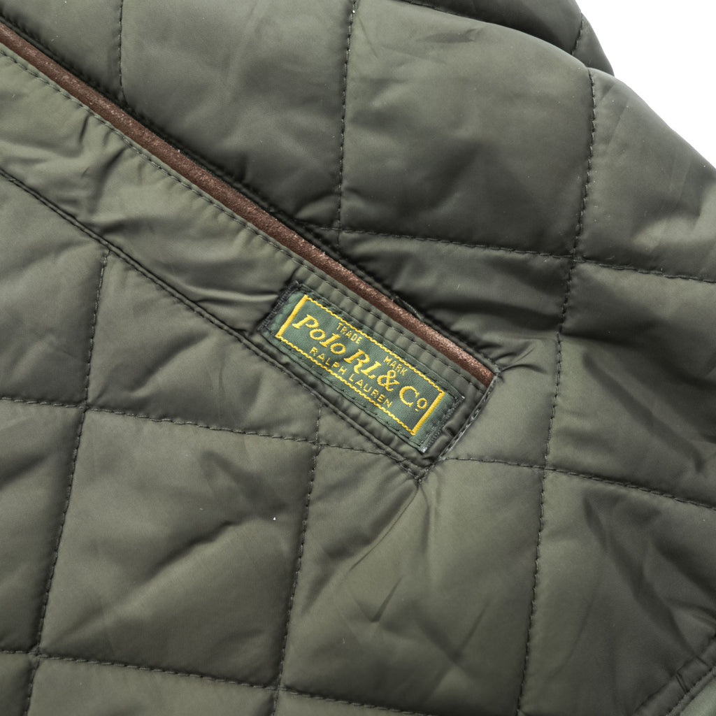 Polo Ralph Lauren 90年代 キルティングベスト XL カーキ 中綿 コーデュロイ襟 ジップ スナップボタン