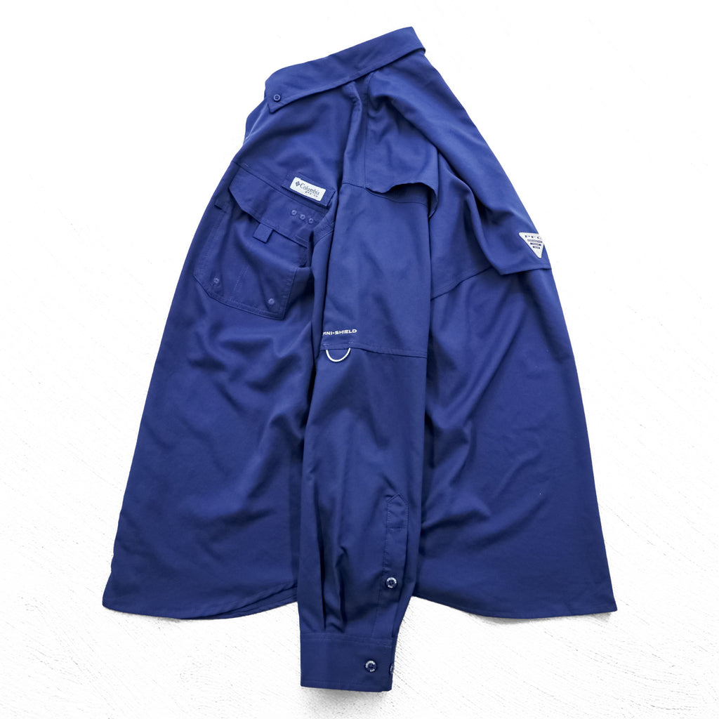 Columbia Bahamas Fishing Long-Sleeve Button-Down Shirt, Size M, Blue, OMNI-SHIELD, UPF50