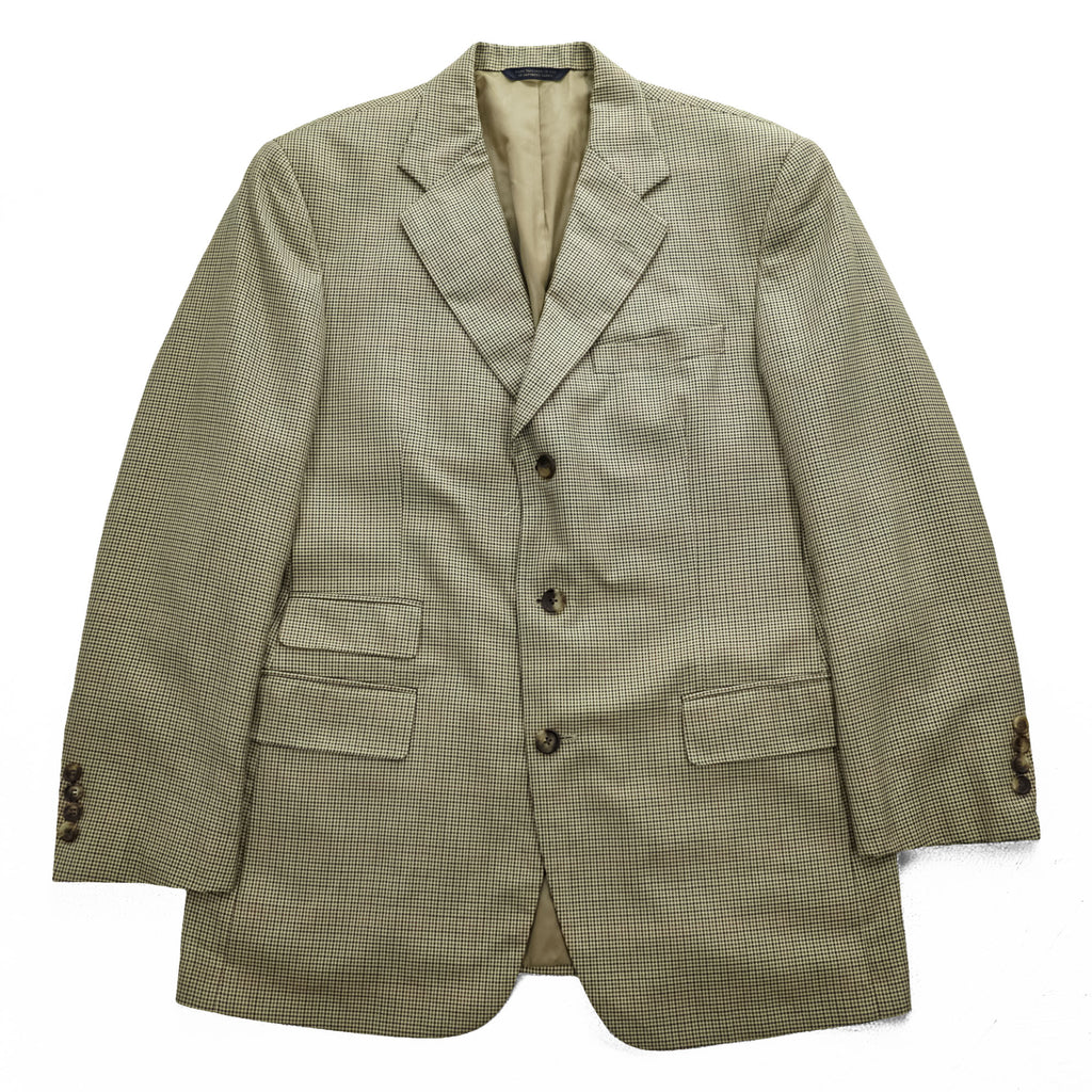 Brooks Brothers USA製 シルク リネン 3B テーラードジャケット ブレザー L ベージュ 千鳥格子 グレンチェック Golden Fleece HAND TAILORED