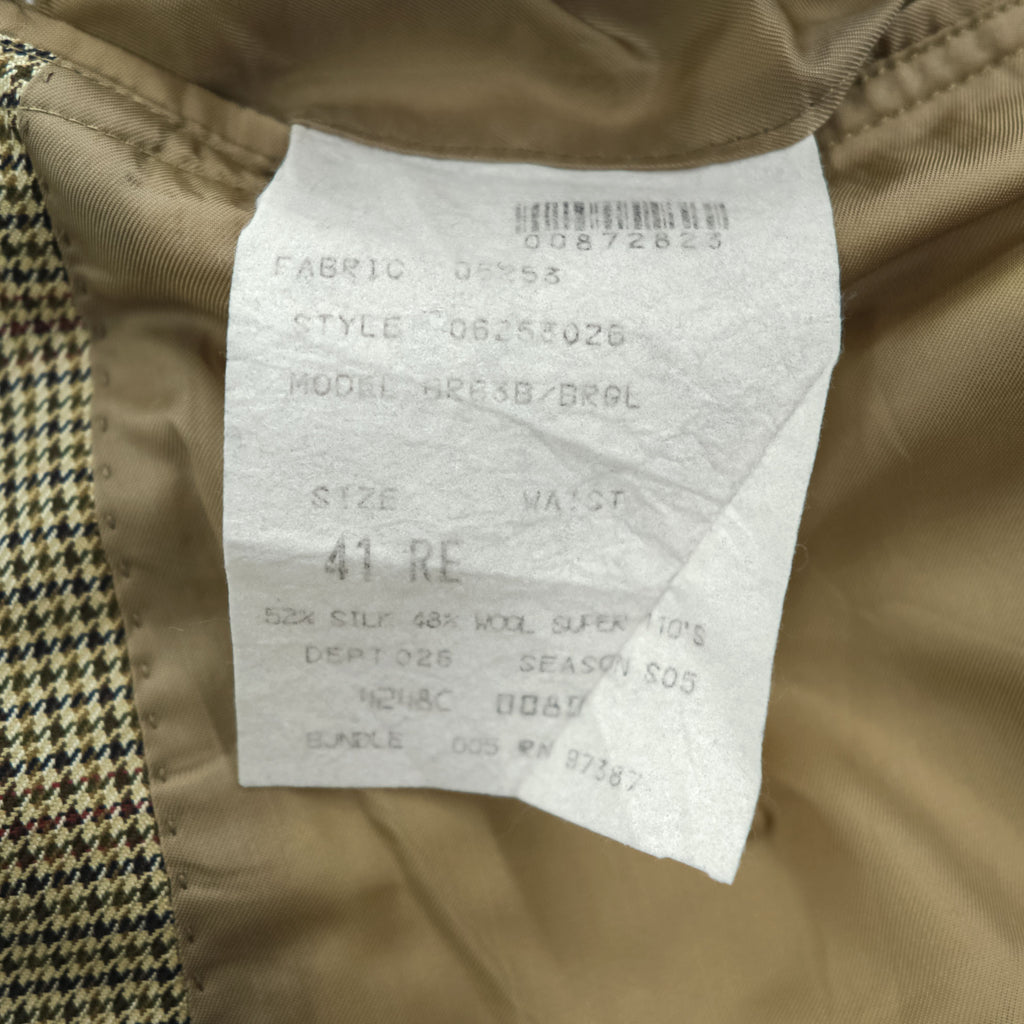 Brooks Brothers USA製 シルク リネン 3B テーラードジャケット ブレザー L ベージュ 千鳥格子 グレンチェック Golden Fleece HAND TAILORED