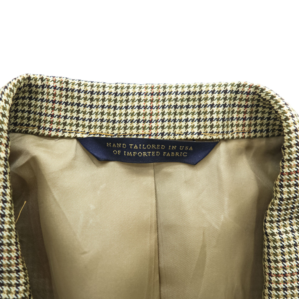 Brooks Brothers USA製 シルク リネン 3B テーラードジャケット ブレザー L ベージュ 千鳥格子 グレンチェック Golden Fleece HAND TAILORED