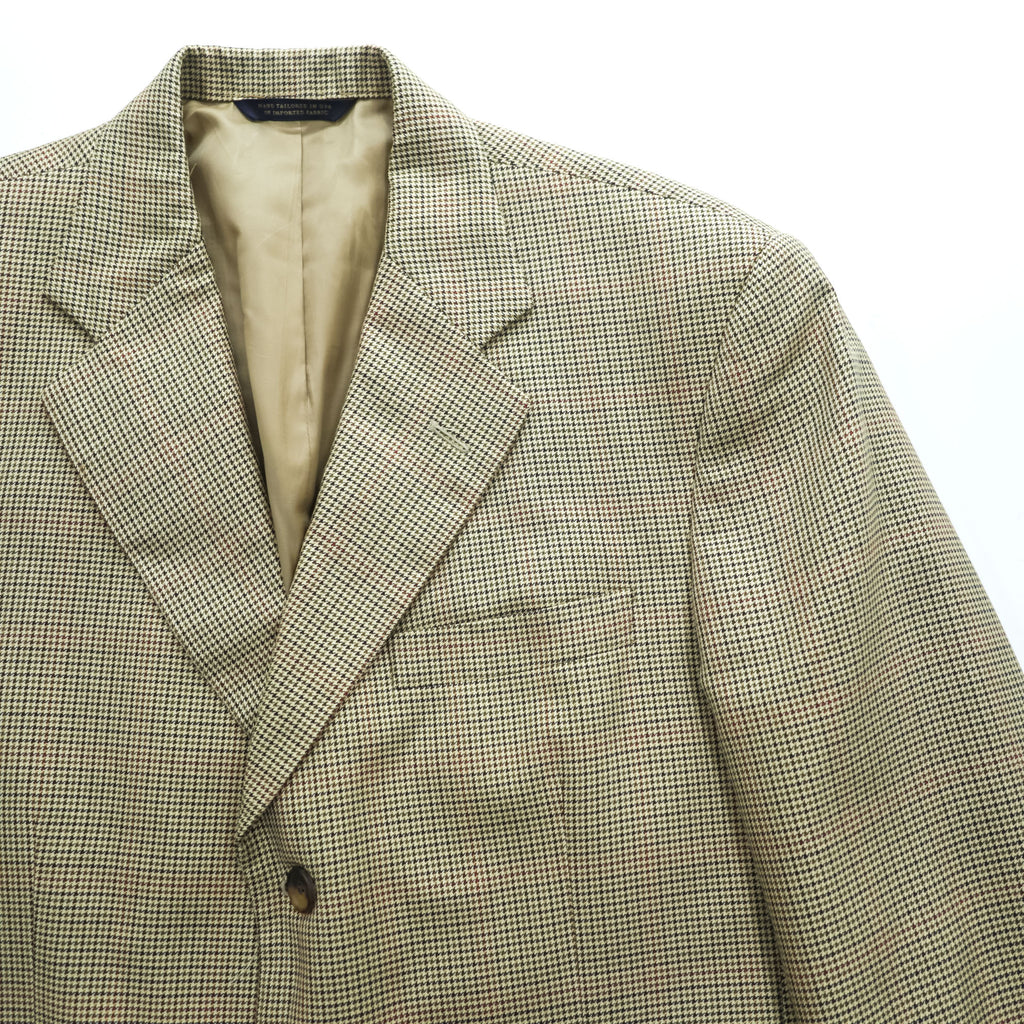 Brooks Brothers USA製 シルク リネン 3B テーラードジャケット ブレザー L ベージュ 千鳥格子 グレンチェック Golden Fleece HAND TAILORED