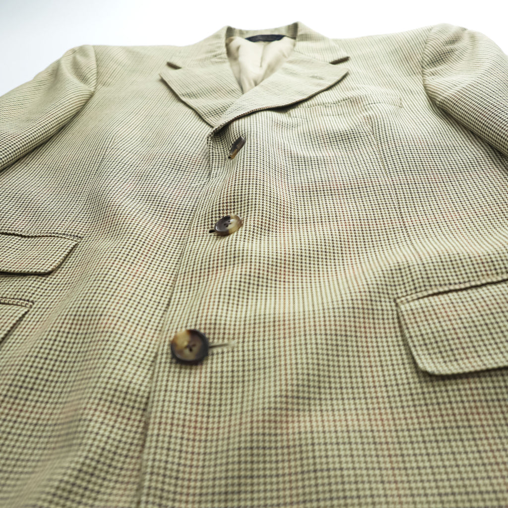 Brooks Brothers USA製 シルク リネン 3B テーラードジャケット ブレザー L ベージュ 千鳥格子 グレンチェック Golden Fleece HAND TAILORED
