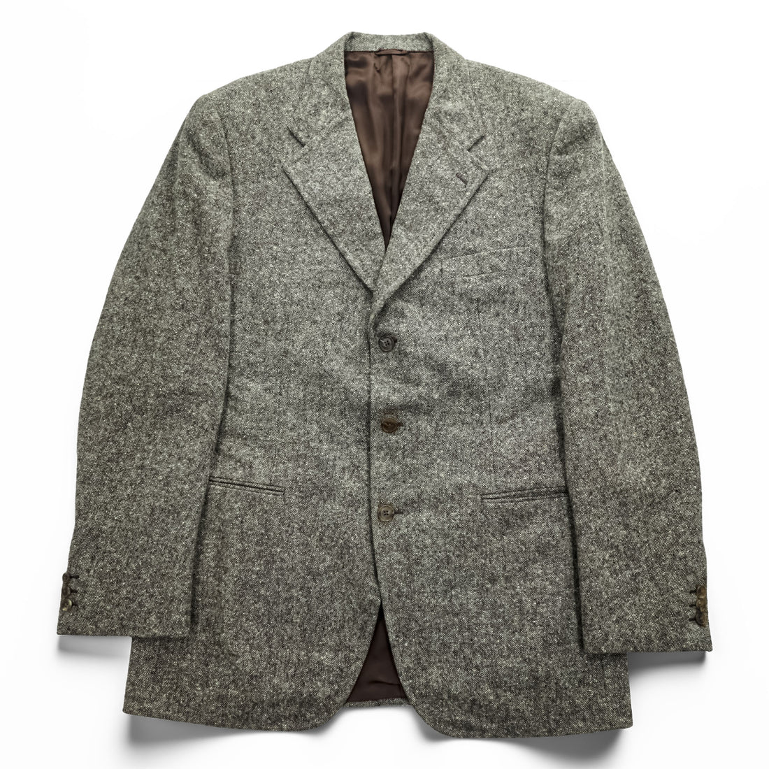 Burberrys Vintage Tweed Wool Blazer Gray Melange 3 Button Made in Italy Size 54 XL