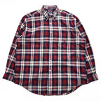 NAUTICA 90年代 USA製 ヴィンテージ 長袖 チェックシャツ XL レッド ネイビー ボタンダウン ワンポイントロゴ