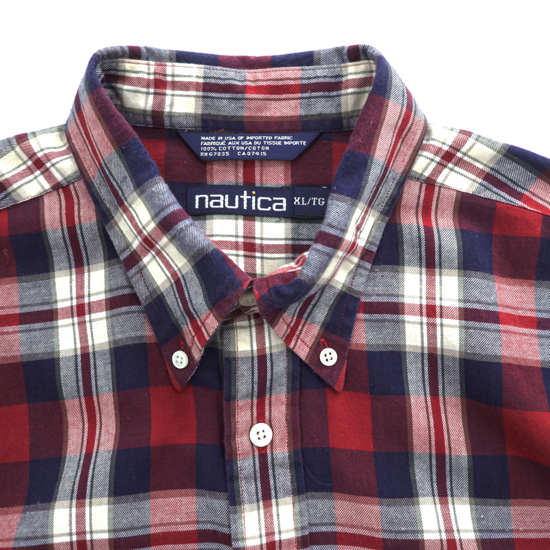 NAUTICA 90年代 USA製 ヴィンテージ 長袖 チェックシャツ XL レッド ネイビー ボタンダウン ワンポイントロゴ