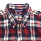NAUTICA 90年代 USA製 ヴィンテージ 長袖 チェックシャツ XL レッド ネイビー ボタンダウン ワンポイントロゴ