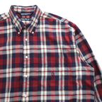 NAUTICA 90年代 USA製 ヴィンテージ 長袖 チェックシャツ XL レッド ネイビー ボタンダウン ワンポイントロゴ
